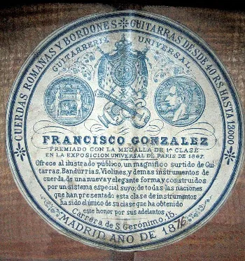 Etiqueta da guitarra de F. González de 1876
