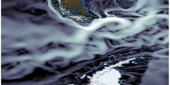 Vista del Pasaje de Drake, con una velocidad oceánica media de cinco años simulada con FESOM2