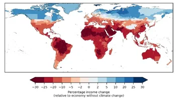 Cambios proyectados en los ingresos en 2049 en comparación con una economía sin cambio climático.