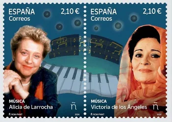 Sellos conmemorativos de Alicia de Larrocha y Victoria de los Ángeles 