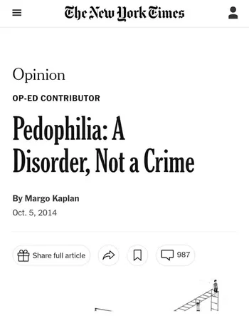 Pedophilia: A disorder, Not a Crime. © 2026 by New York Times