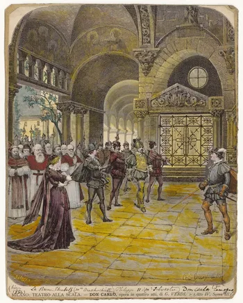 Don Carlo. Dibujo de Carlo Cornaglia, grabado por Giuseppe Barberis (Milán 1884) © by Dominio Público