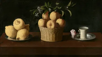 Bodegón con limones, naranjas y una rosa (1633) © 2026 by The Norton Simon Foundation